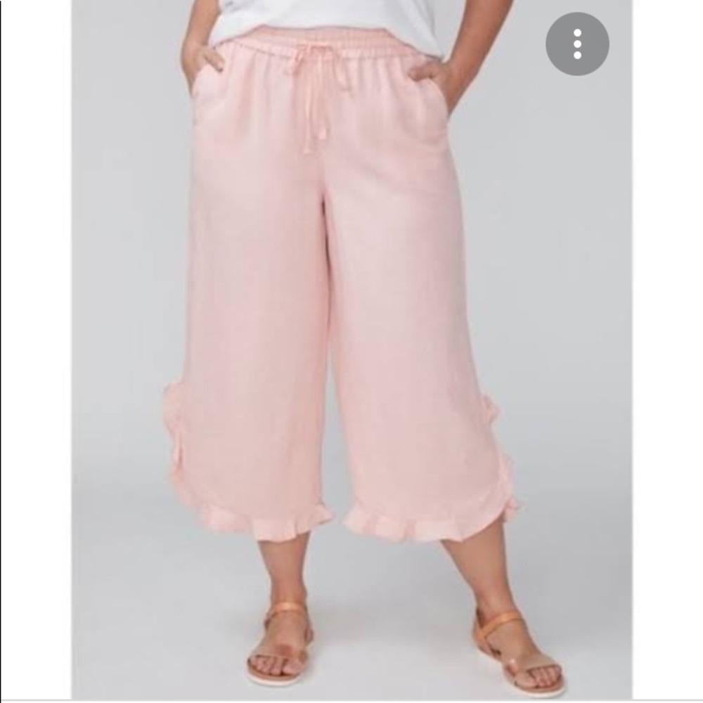 Lane Bryant Pink/peach Linen Ruffle Hem Crop Pants